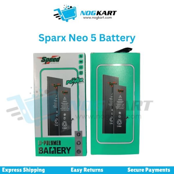 Image of a Samsung Sparx Neo 5 battery by Speed Power, displayed in green and white packaging.