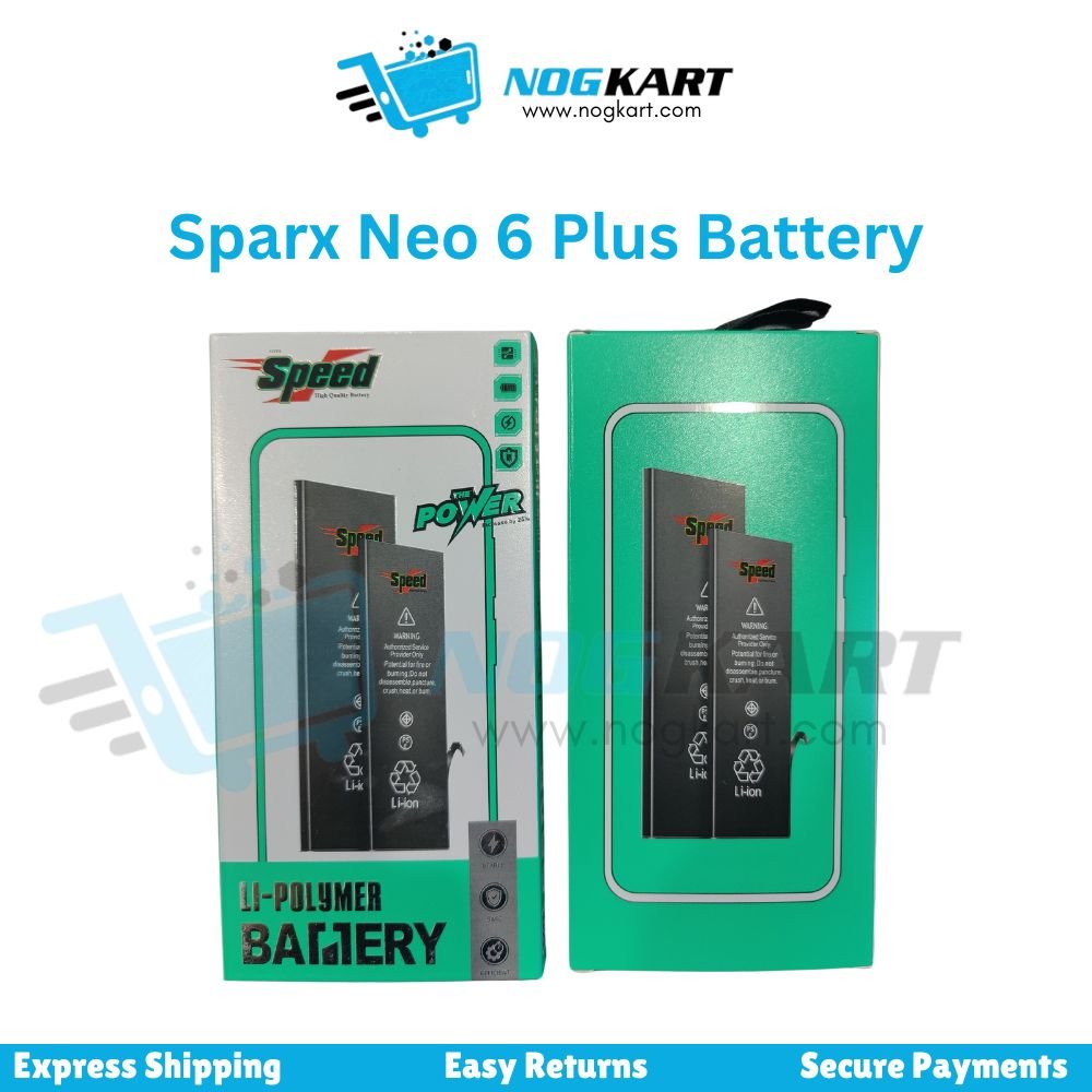 Image of a Samsung Sparx Neo 6 Plus battery by Speed Power, displayed in green and white packaging.