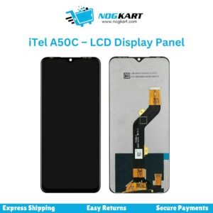 iTel A50C LCD Display Panel featuring front and back views of the display with Nog Kart branding at the top.