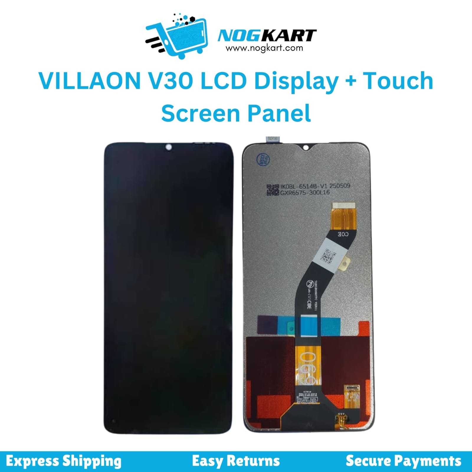VILLAON V30 LCD Display and Touch Screen Panel front and back view – available at Nog Kart
