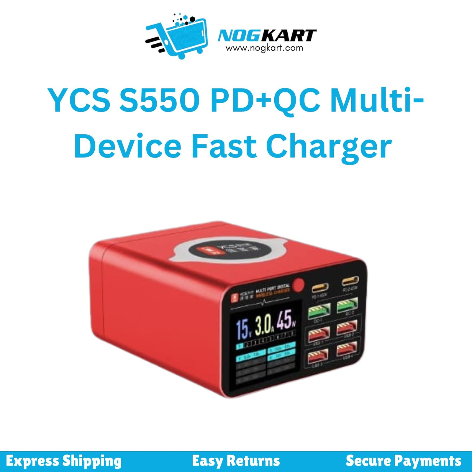 YCS S550 PD+QC Dual Port Fast Charger 33W for Mobile Devices in Pakistan